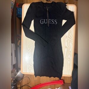 GUESS Black Ribbed Long Sleeve Dress
